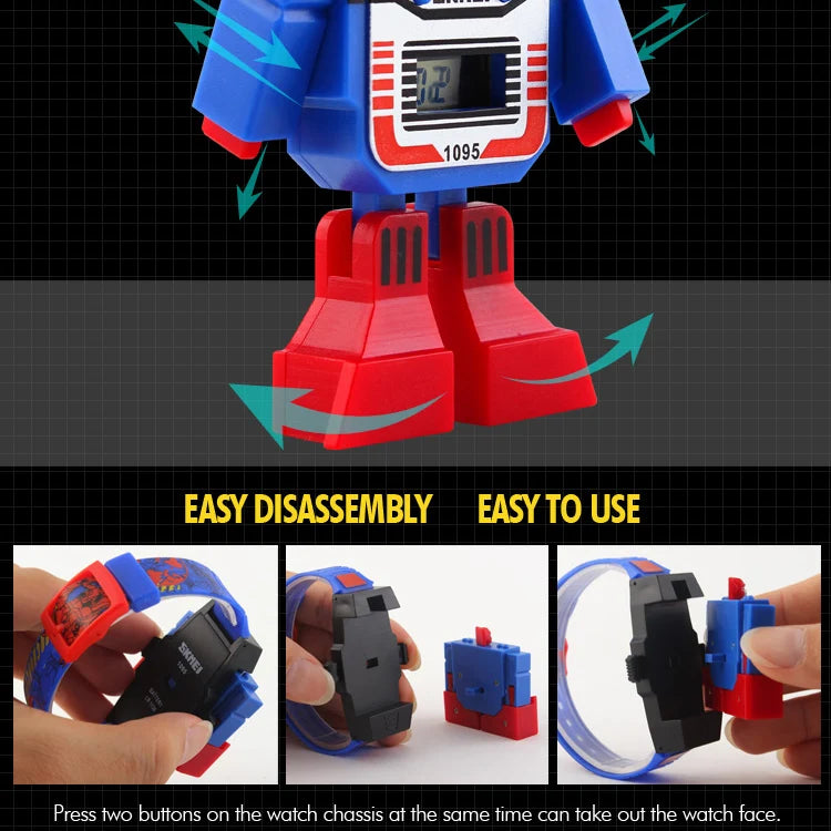 SKMEI Kids Watches LED Digital Children Cartoon Sports Watches Robot Transformation Toys Boys Wristwatches montre enfant 1095