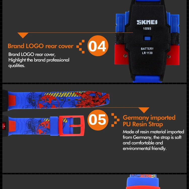 SKMEI Kids Watches LED Digital Children Cartoon Sports Watches Robot Transformation Toys Boys Wristwatches montre enfant 1095