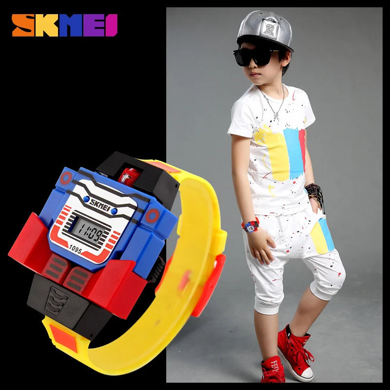 SKMEI Kids Watches LED Digital Children Cartoon Sports Watches Robot Transformation Toys Boys Wristwatches montre enfant 1095