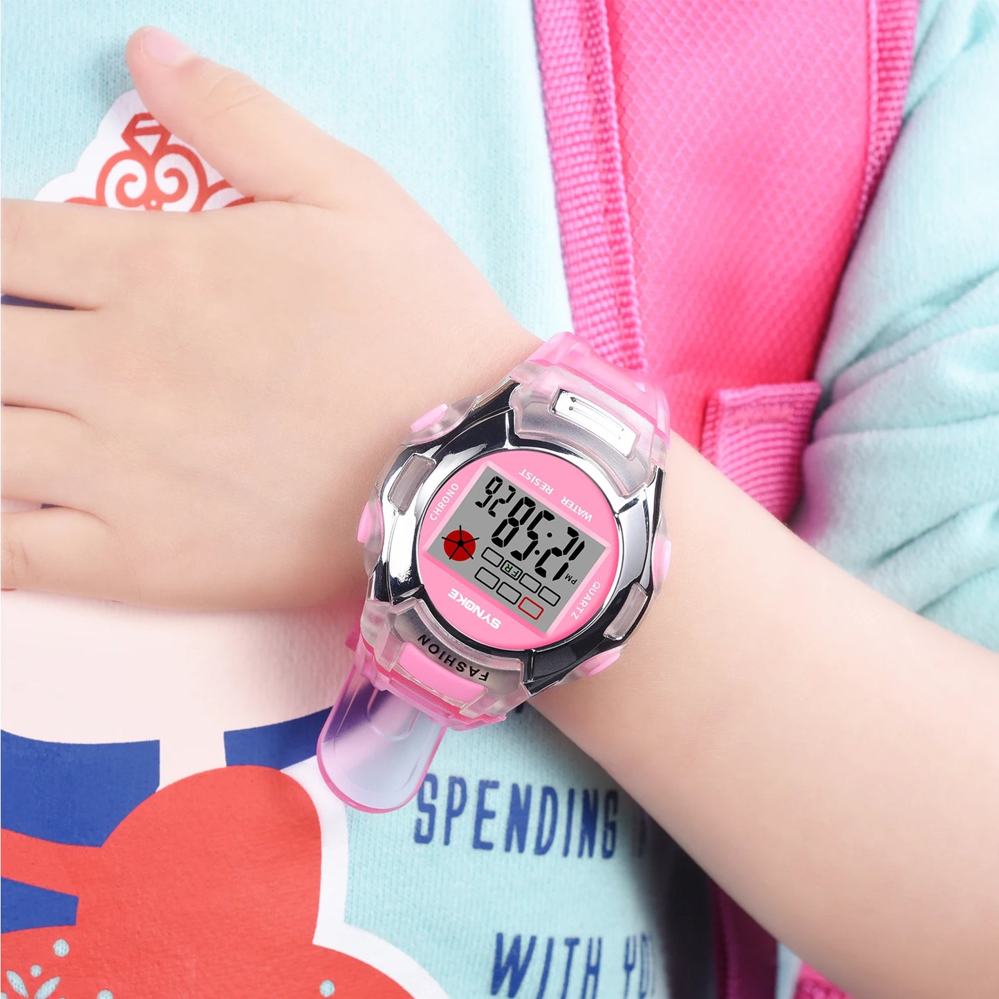 Kids Watch Digital 37mm Small Size 3Bar Water Resistance Gift For Girl Font Luminous Electronic Watch SYNOKE 99329