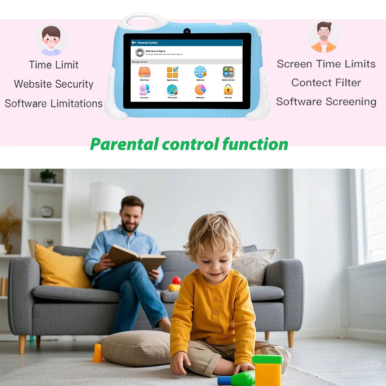 Kids Tablet 7 Inch with 2GB RAM+32GB ROM, 3000mAh, Dual Camera, with Parent Control & Kids Education,children's gifts