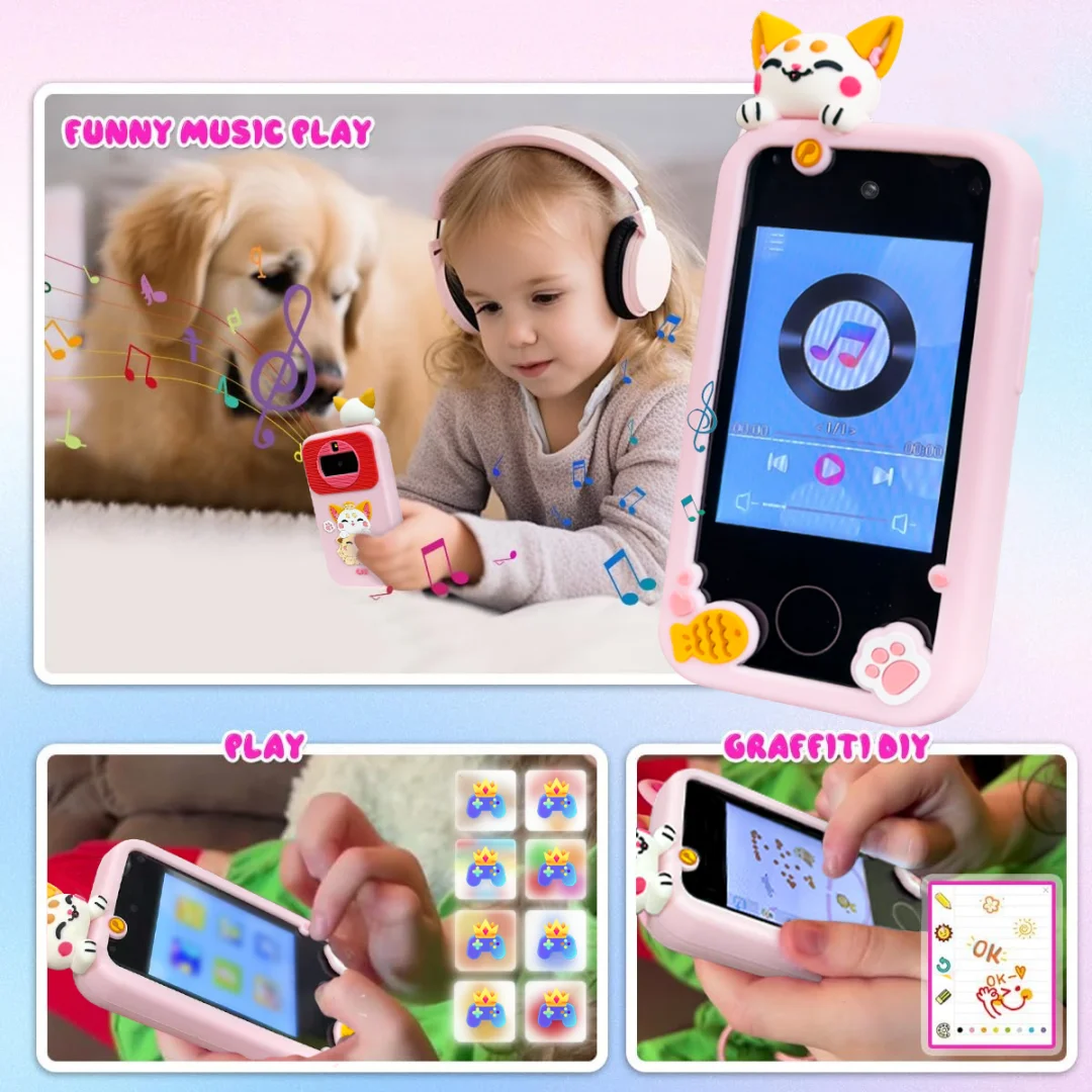 Kids Smart Toy Phone Toddler Touchscreen Game Phone MP3 Music Player with Dual Camera for Girl Boy Christmas Birthday Gifts