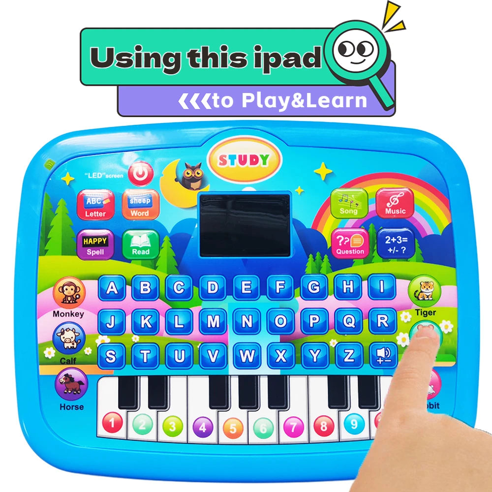 Kids’ Education LED Tablet Toy, Age 3+ Literacy Math Music Learning, Doubles as Electronic Keyboard, Birthday Christmas Gift