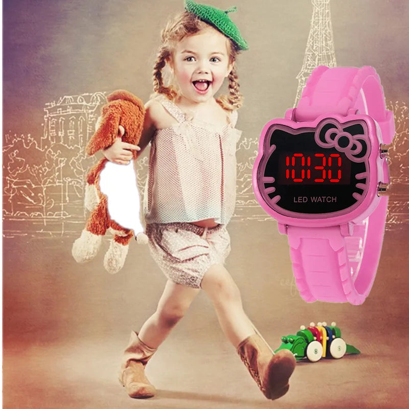 New Hello Kitty Cute Cartoon Electronic Watch Child Primary School Students Girls Waterproof Kids Watches Women Gifts