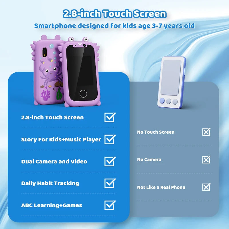 Kids Smart Phone Toys for Girls Christmas Gifts Touchscreen Toddler Learning Cell Toy Phone with Dual Camera Game Music Player