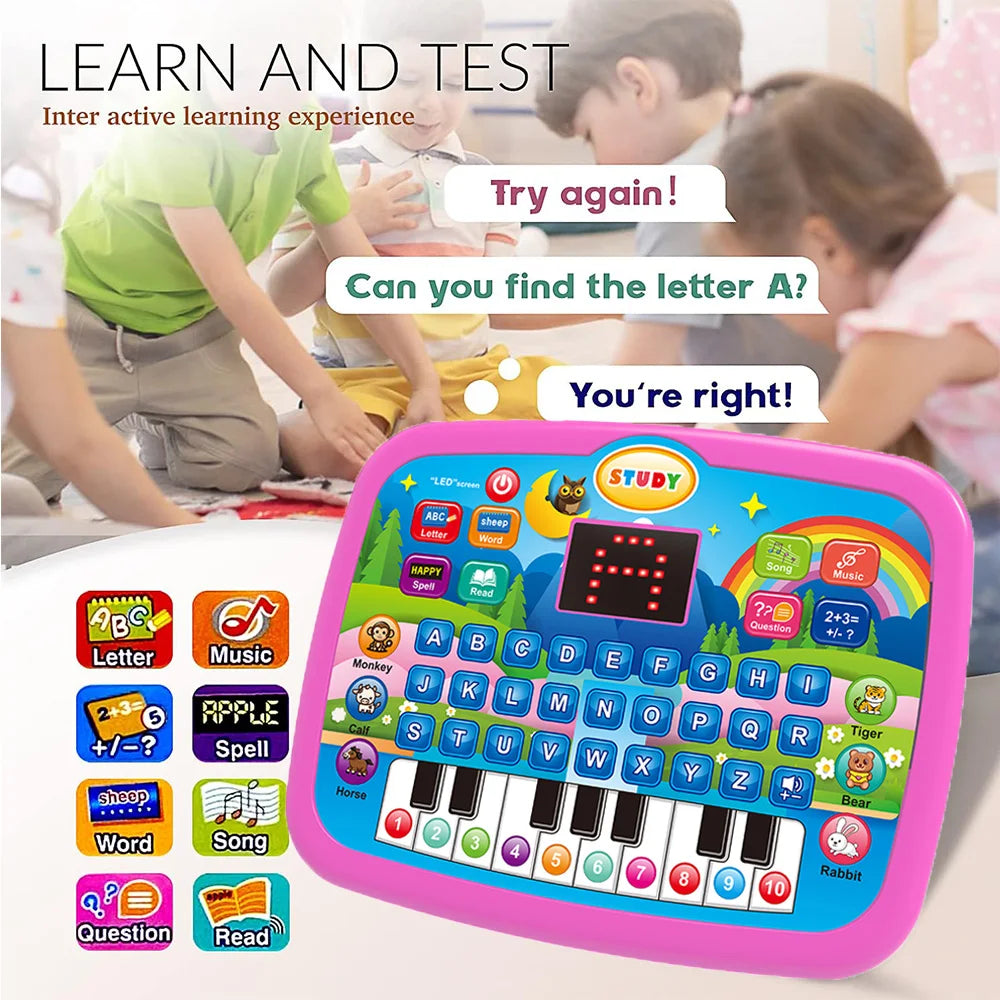 Kids’ Education LED Tablet Toy, Age 3+ Literacy Math Music Learning, Doubles as Electronic Keyboard, Birthday Christmas Gift