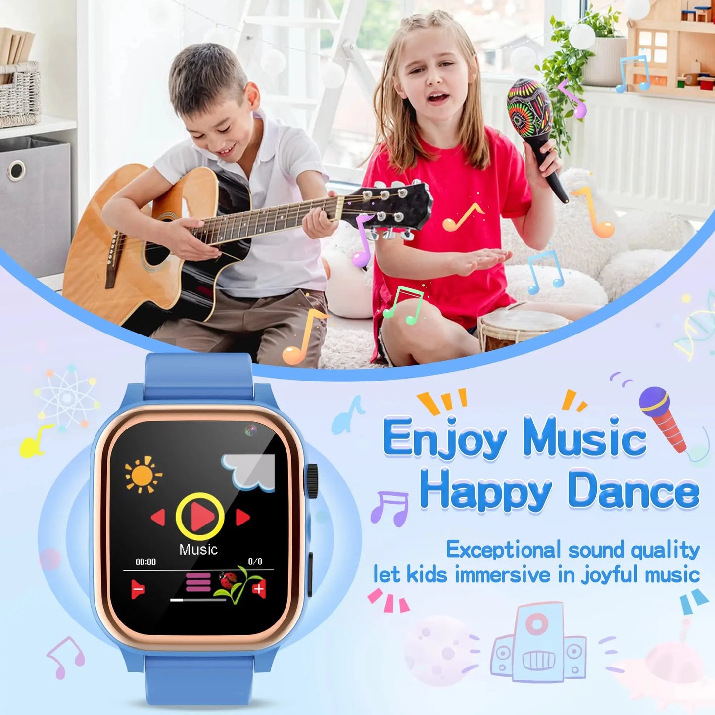 Smart Watch Kids HD Touch Screen Camera Music Player With 16 Puzzle Games Pedometer Calculator Flashlight 12/24hr Kids Watche