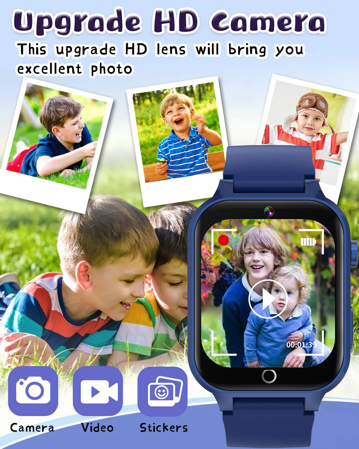 Kids Smart Watch 26 Games Touch Screen Camera Pedometer Video Music MP3 Alarm Clock Audiobooks Habit Track Children Toys Gifts