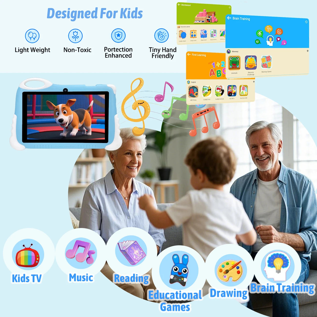 Kids Tablet 7 Inch with 2GB RAM+32GB ROM, 3000mAh, Dual Camera, with Parent Control & Kids Education,children's gifts