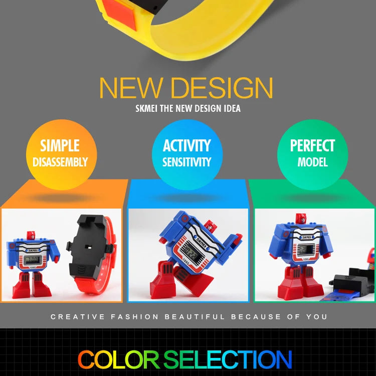 SKMEI Kids Watches LED Digital Children Cartoon Sports Watches Robot Transformation Toys Boys Wristwatches montre enfant 1095