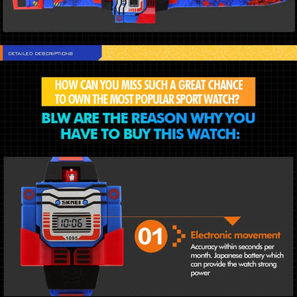 SKMEI Kids Watches LED Digital Children Cartoon Sports Watches Robot Transformation Toys Boys Wristwatches montre enfant 1095