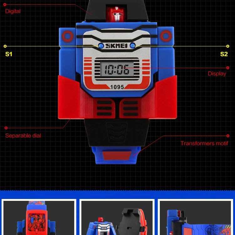 SKMEI Kids Watches LED Digital Children Cartoon Sports Watches Robot Transformation Toys Boys Wristwatches montre enfant 1095