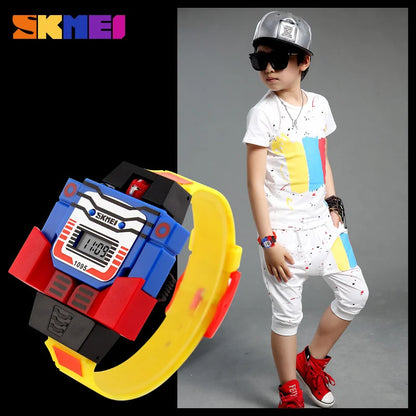 SKMEI Kids Watches LED Digital Children Cartoon Sports Watches Robot Transformation Toys Boys Wristwatches montre enfant 1095