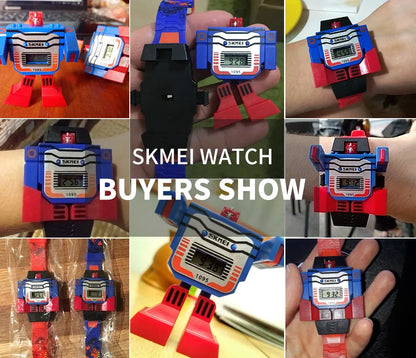 SKMEI Kids Watches LED Digital Children Cartoon Sports Watches Robot Transformation Toys Boys Wristwatches montre enfant 1095