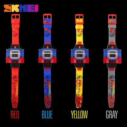 SKMEI Kids Watches LED Digital Children Cartoon Sports Watches Robot Transformation Toys Boys Wristwatches montre enfant 1095
