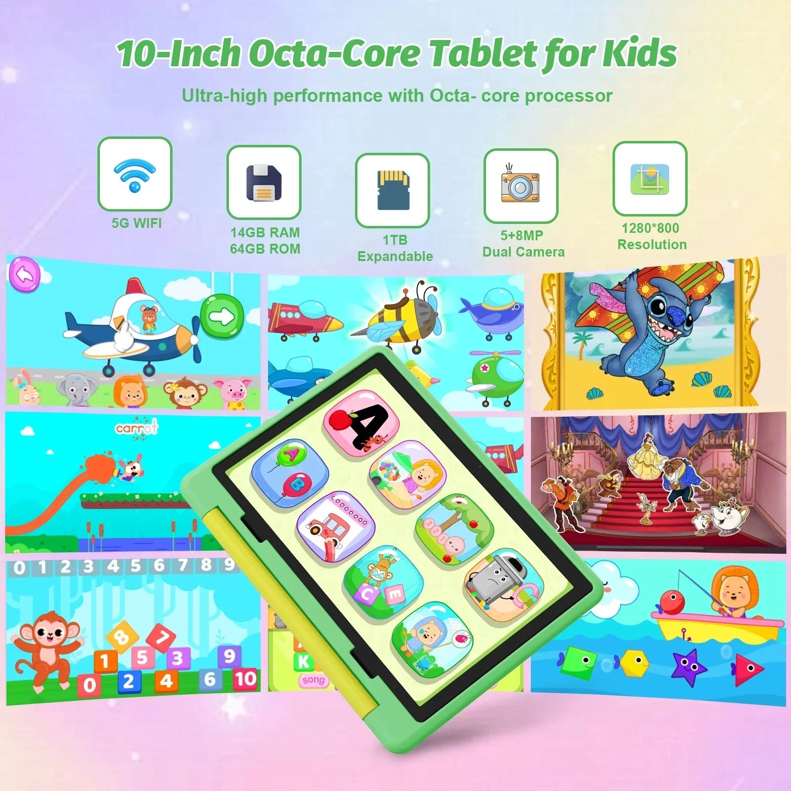 Children’s Smart Tablet – 10 Inch Display, Android 15, Octa Core, WiFi, 5000mAh Battery & Parental Features
