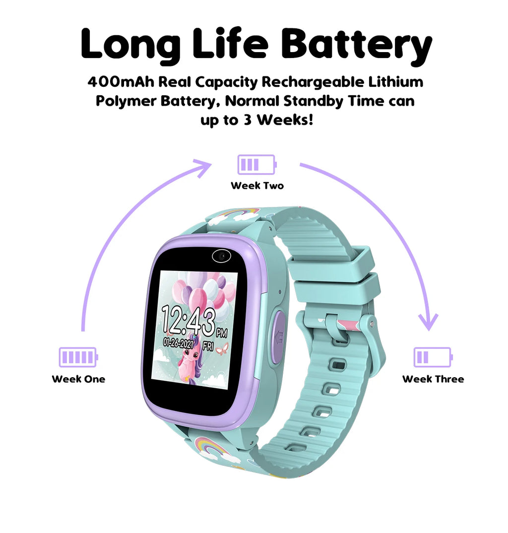 Kids Smartwatch with IPS Touch Screen – Dual Cameras, Games, Music, Video & Pedometer
