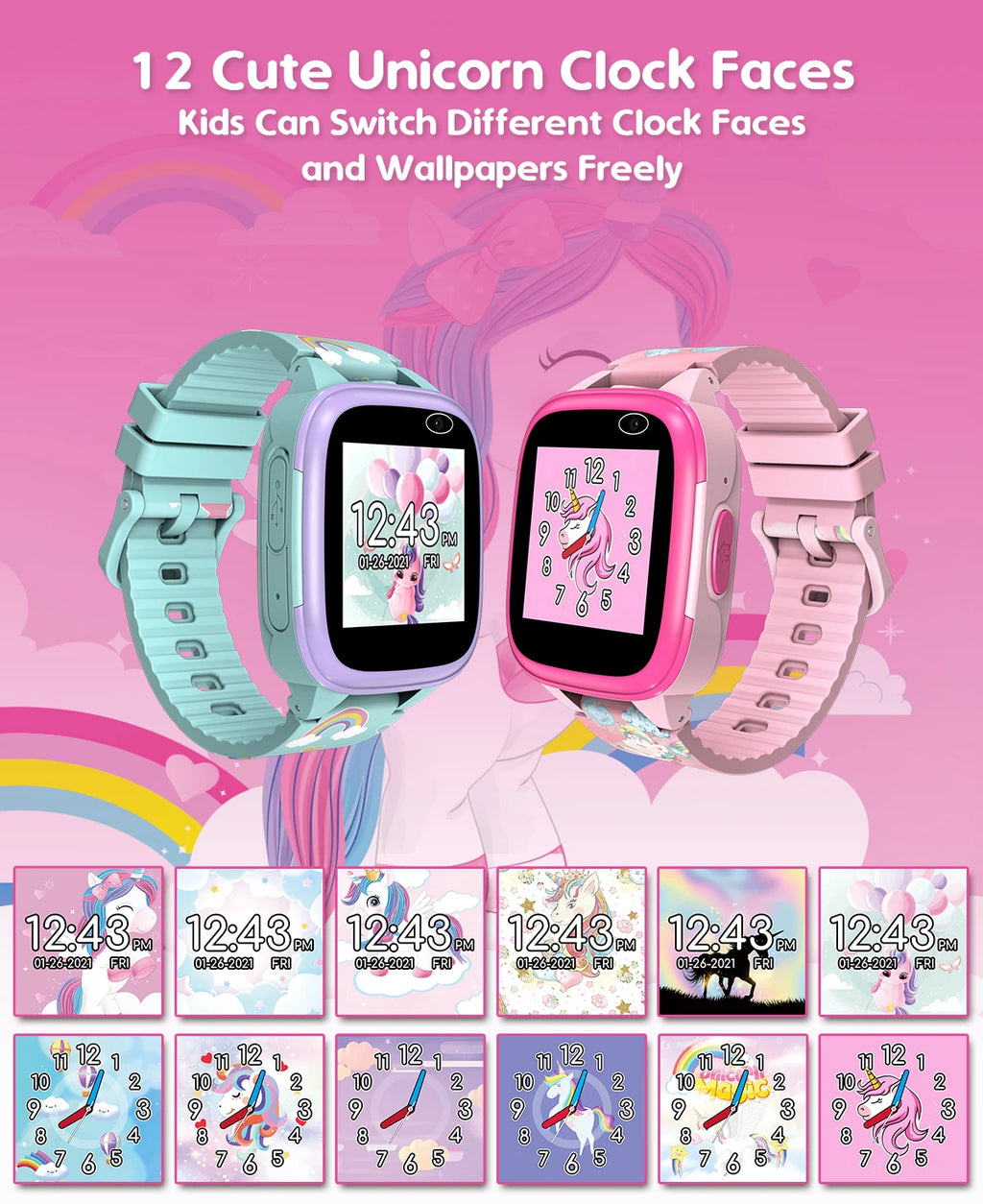 Kids Smartwatch with IPS Touch Screen – Dual Cameras, Games, Music, Video & Pedometer