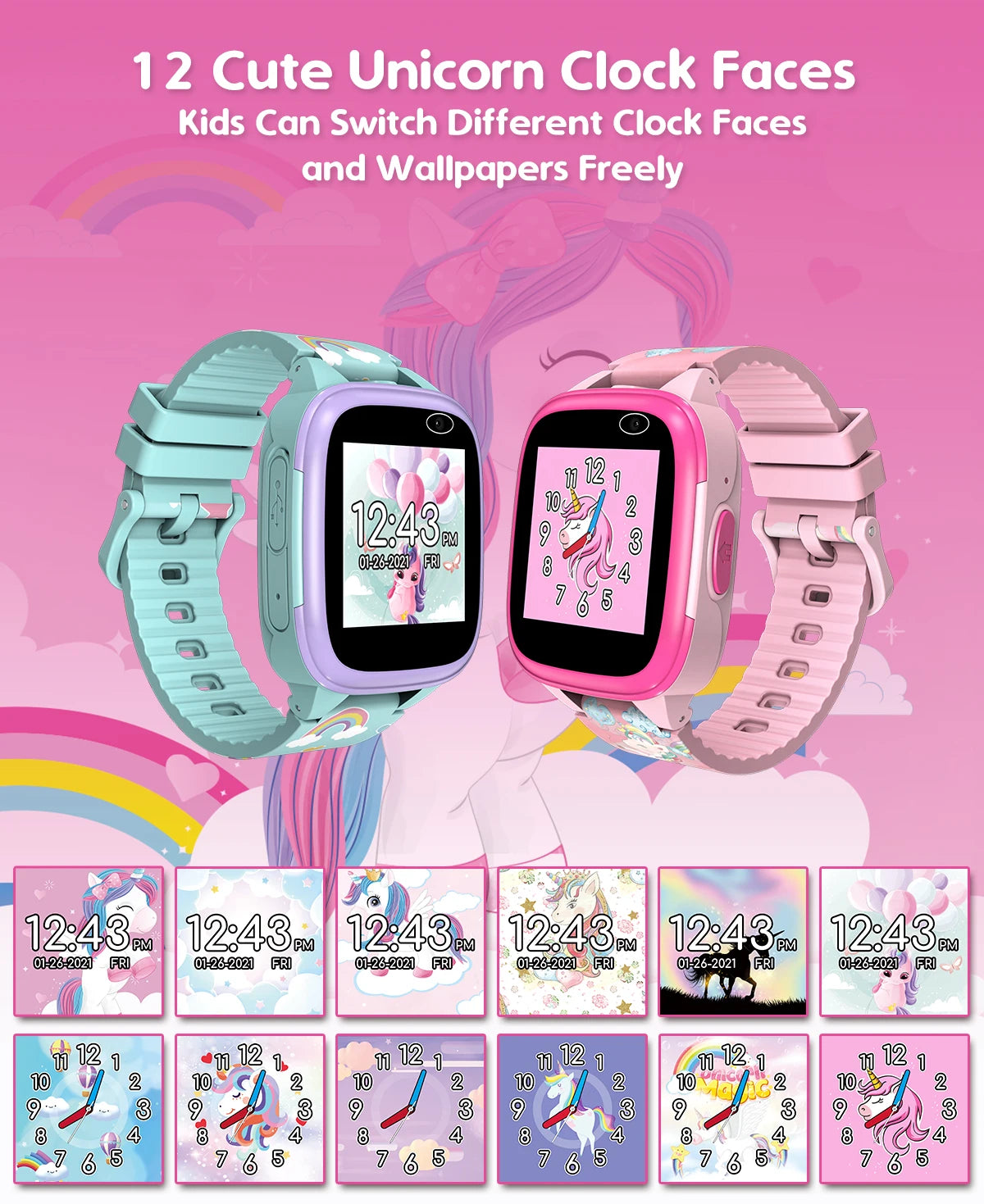 Kids Smartwatch with IPS Touch Screen – Dual Cameras, Games, Music, Video & Pedometer