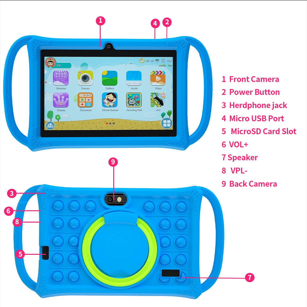 Smart Learning Tablet for Kids – 7” Android 12, 4GB+64GB, Dual Camera & Parental Control