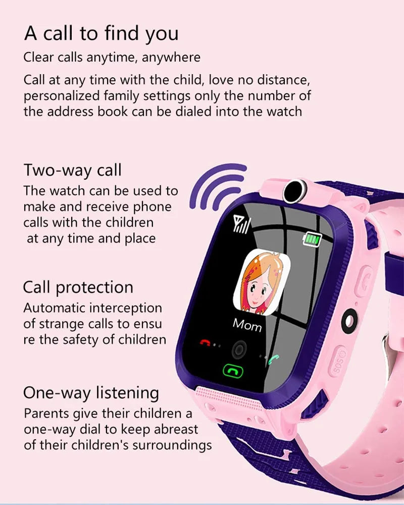 Kids smart watch, SIM card, kids smart watch, phone call, camera, voice requests, photo, boy, girl, gift, document, screen, Q19