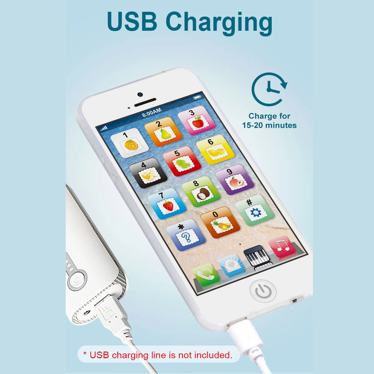 Kids Fun Learning Play Phone - Interactive Simulation, Numbers & Fruits, 12 Educational Keys - Fosters Cognitive Skills, Built-i