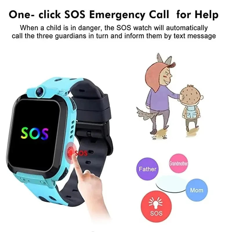 Kids Smart Watch – SOS, GPS Location, SIM Card Call, Camera & Waterproof | iOS & Android