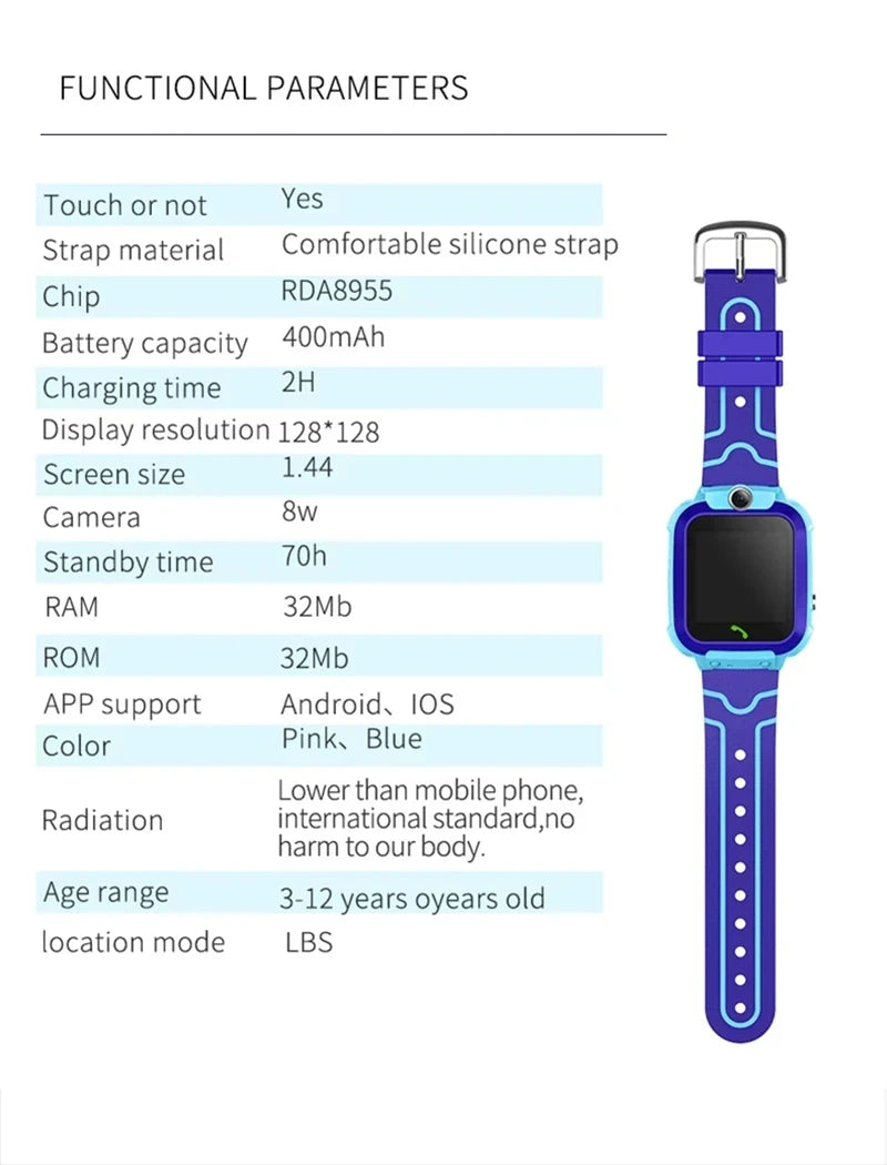 Kids Smart Watch – SOS, GPS Location, SIM Card Call, Camera & Waterproof | iOS & Android