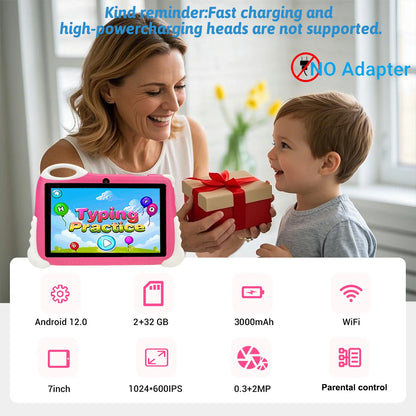 Kids Tablet 7 Inch with 2GB RAM+32GB ROM, 3000mAh, Dual Camera, with Parent Control & Kids Education，children's gifts