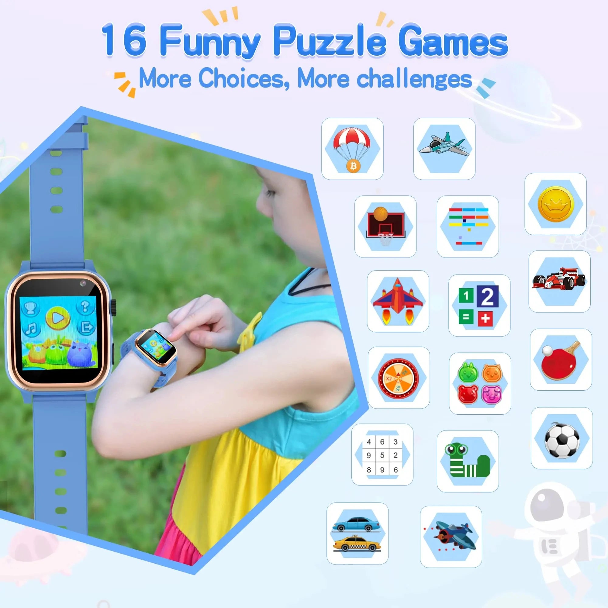 Interactive Kids Smart Watch – 16 Puzzle Games, Music, Camera, Pedometer & Calculator