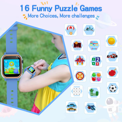 Smart Watch Kids HD Touch Screen Camera Music Player With 16 Puzzle Games Pedometer Calculator Flashlight 12/24hr Kids Watche