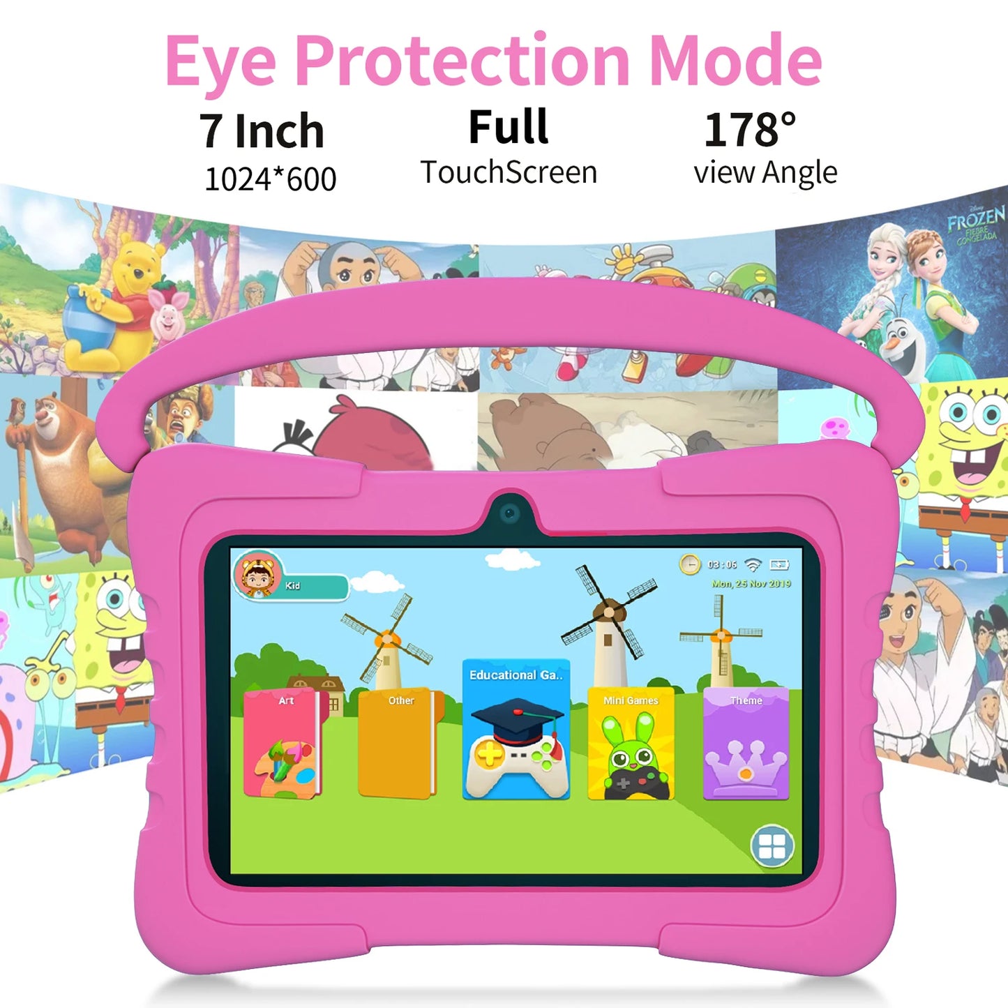 Kids Tablet 7 inch Android Tablet for Kids 64GB, Toddler Tablets with Shockproof Case, Parent Control, Bluetooth, WiFi,