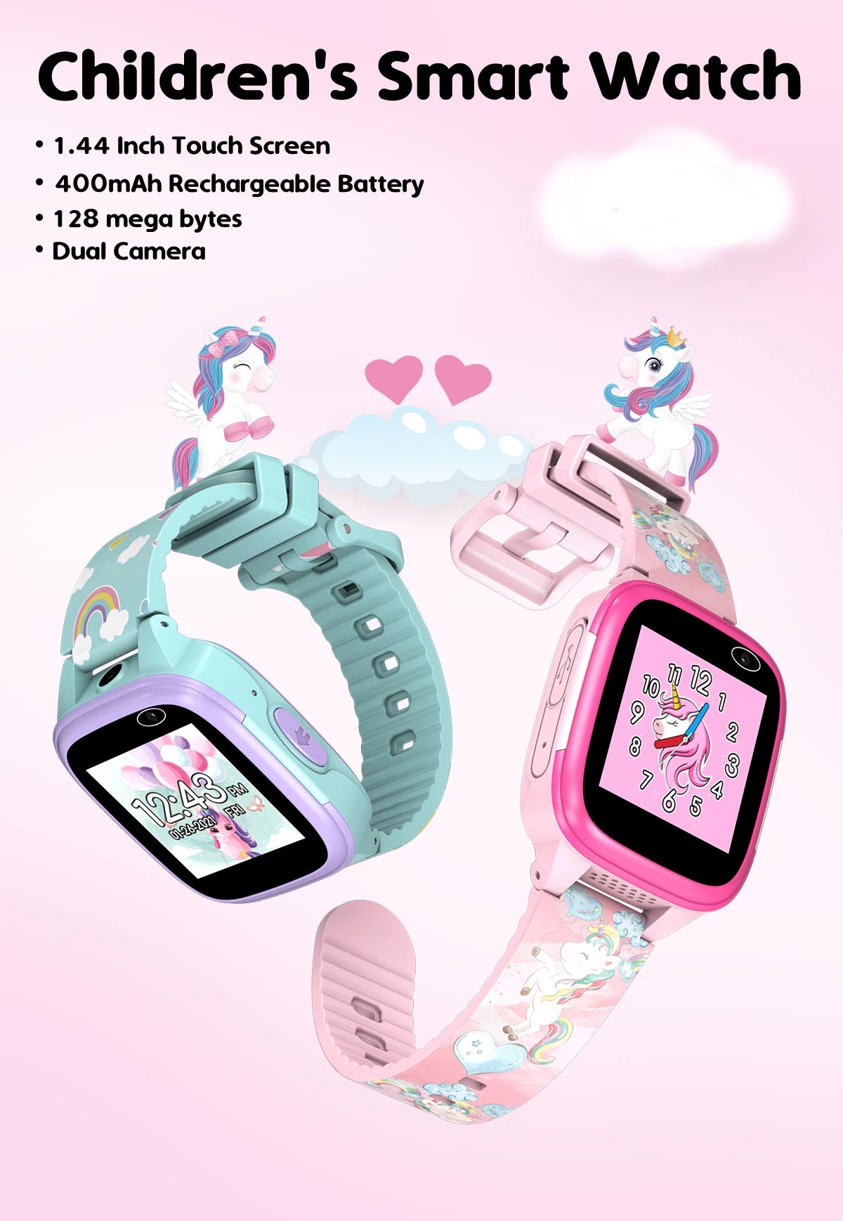 Kids Smartwatch with IPS Touch Screen – Dual Cameras, Games, Music, Video & Pedometer