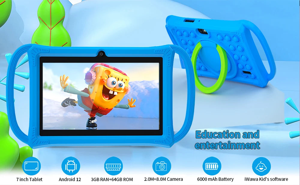 Kids Tablet 7.0 Inch  Android 12 Quad Core 4GB RAM+64GB ROM 4500mAh Dual Camera WiFi Parental Control