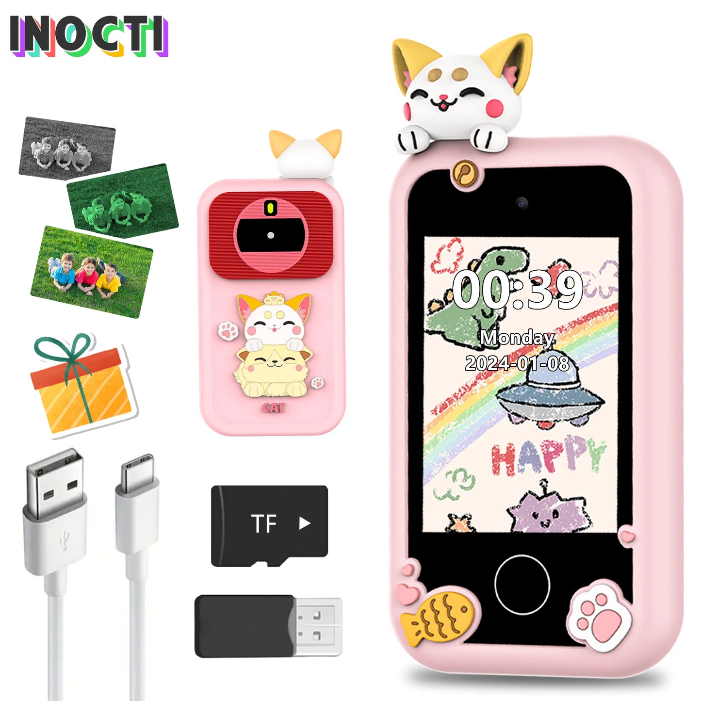 Kids Smart Toy Phone Toddler Touchscreen Game Phone MP3 Music Player with Dual Camera for Girl Boy Christmas Birthday Gifts