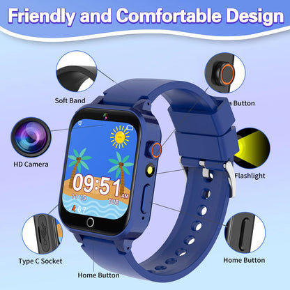 Kids Smart Watch 26 Games Touch Screen Camera Pedometer Video Music MP3 Alarm Clock Audiobooks Habit Track Children Toys Gifts