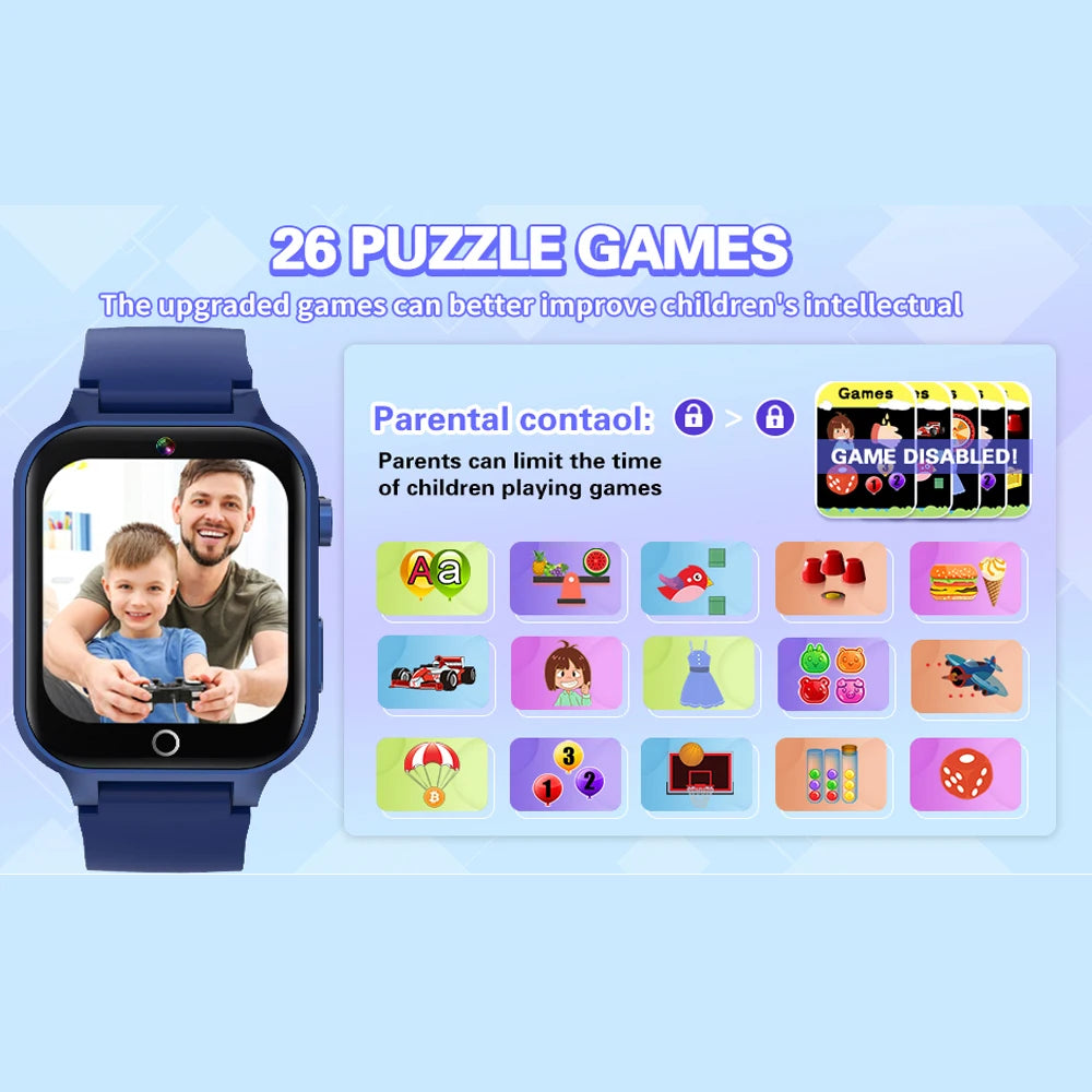 Digitale Smartwatch für Kinder – Touchscreen, 26 Spiele, Musik, Kamera &amp; Schrittzähler