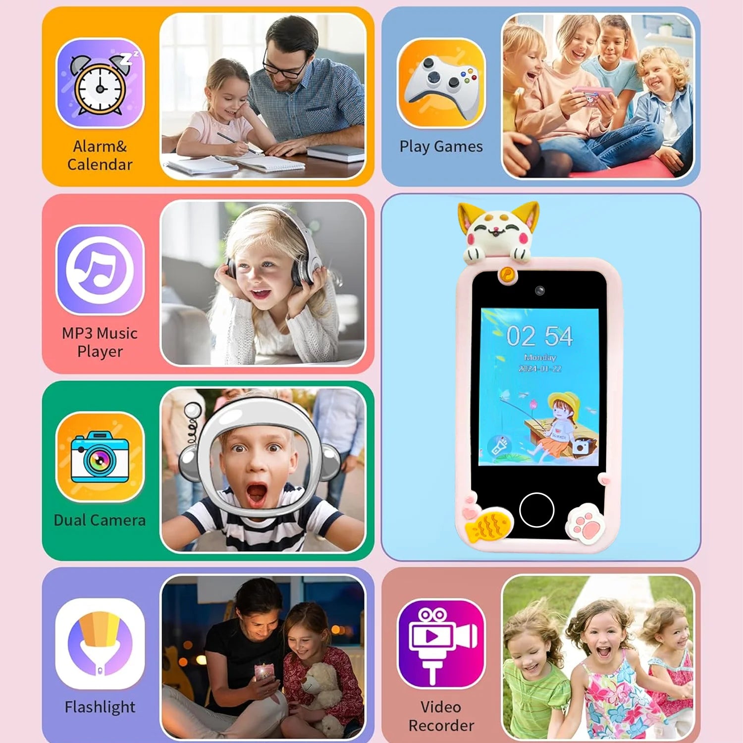 Kids Interactive Smart Toy Phone – Touchscreen, Dual Camera, MP3 Music Player & Fun Learning