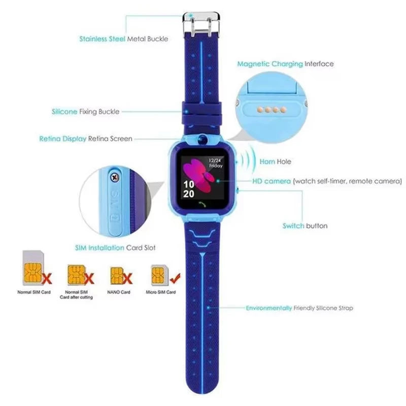 Kids Smart Watch – SOS, GPS Location, SIM Card Call, Camera & Waterproof | iOS & Android