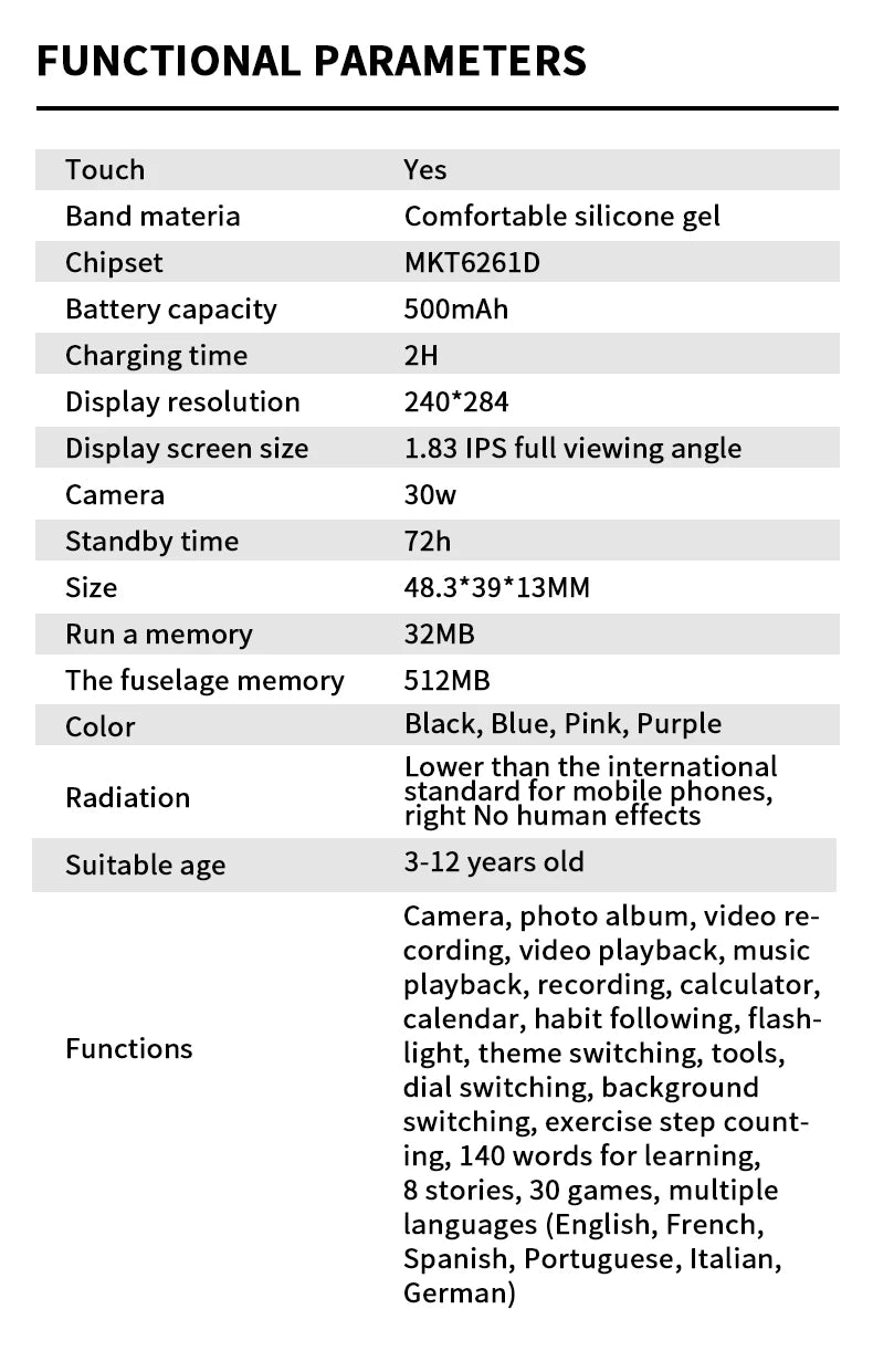 Kids Digital Smartwatch – Camera, Music & Video Player, Flashlight, Pedometer & Games