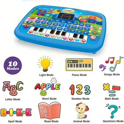 Kids’ Education LED Tablet Toy, Age 3+ Literacy Math Music Learning, Doubles as Electronic Keyboard, Birthday Christmas Gift
