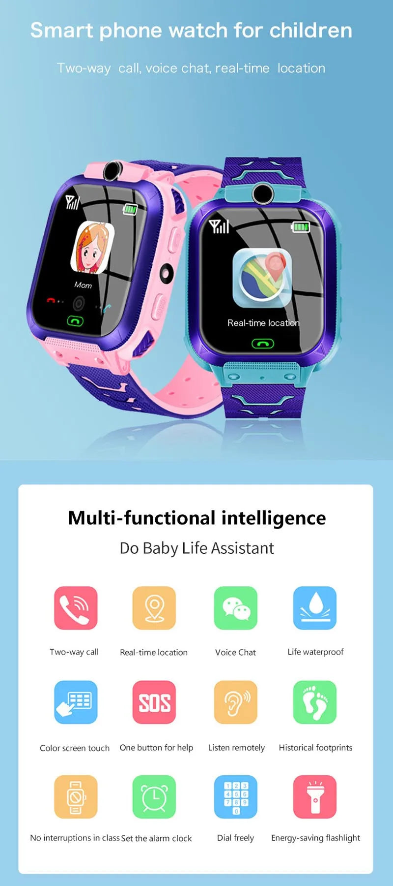 Interactive Kids Smart Watch – SIM Card, Phone Calls, Camera, Voice Requests &amp; Touch Screen