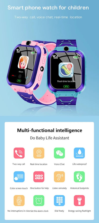 Kids smart watch, SIM card, kids smart watch, phone call, camera, voice requests, photo, boy, girl, gift, document, screen, Q19