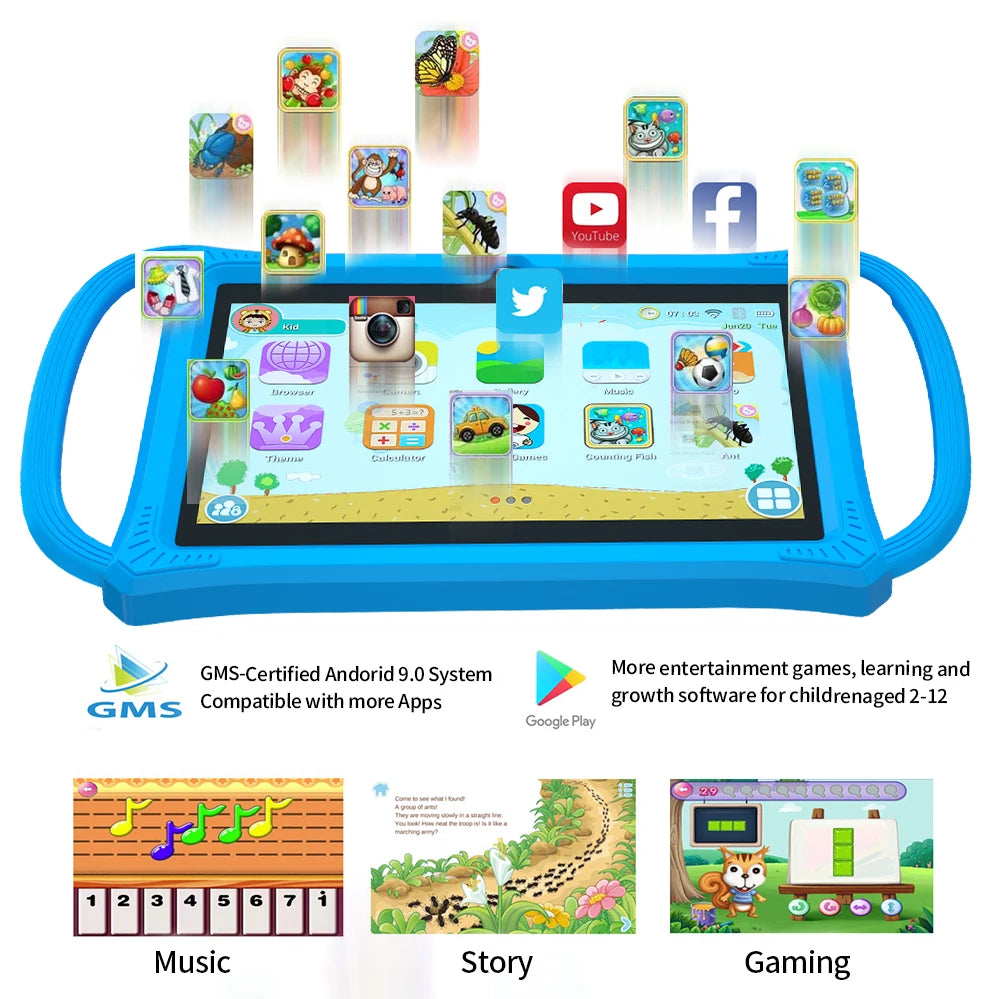 Smart Learning Tablet for Kids – 7” Android 12, 4GB+64GB, Dual Camera & Parental Control