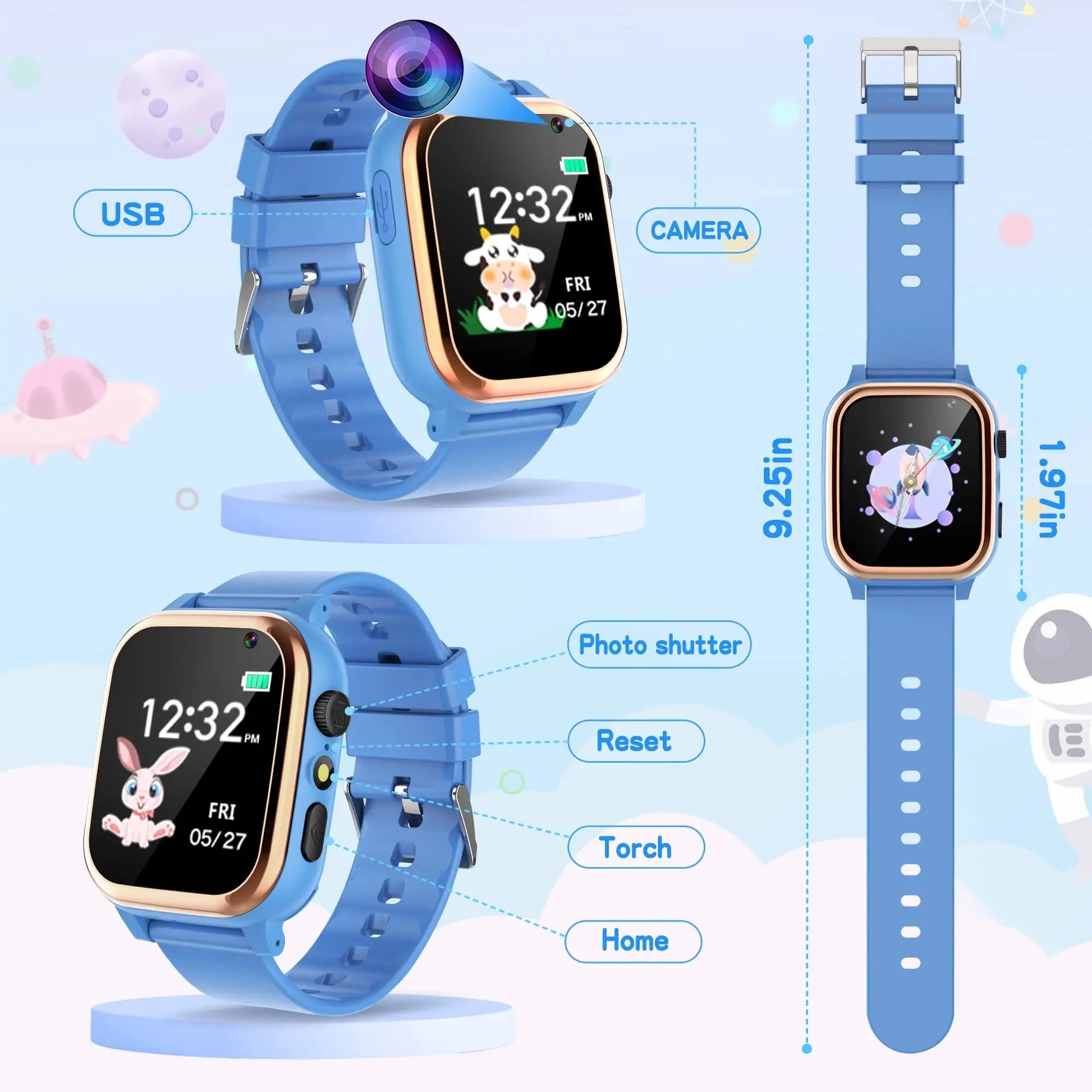 Interactive Kids Smart Watch – 16 Puzzle Games, Music, Camera, Pedometer & Calculator