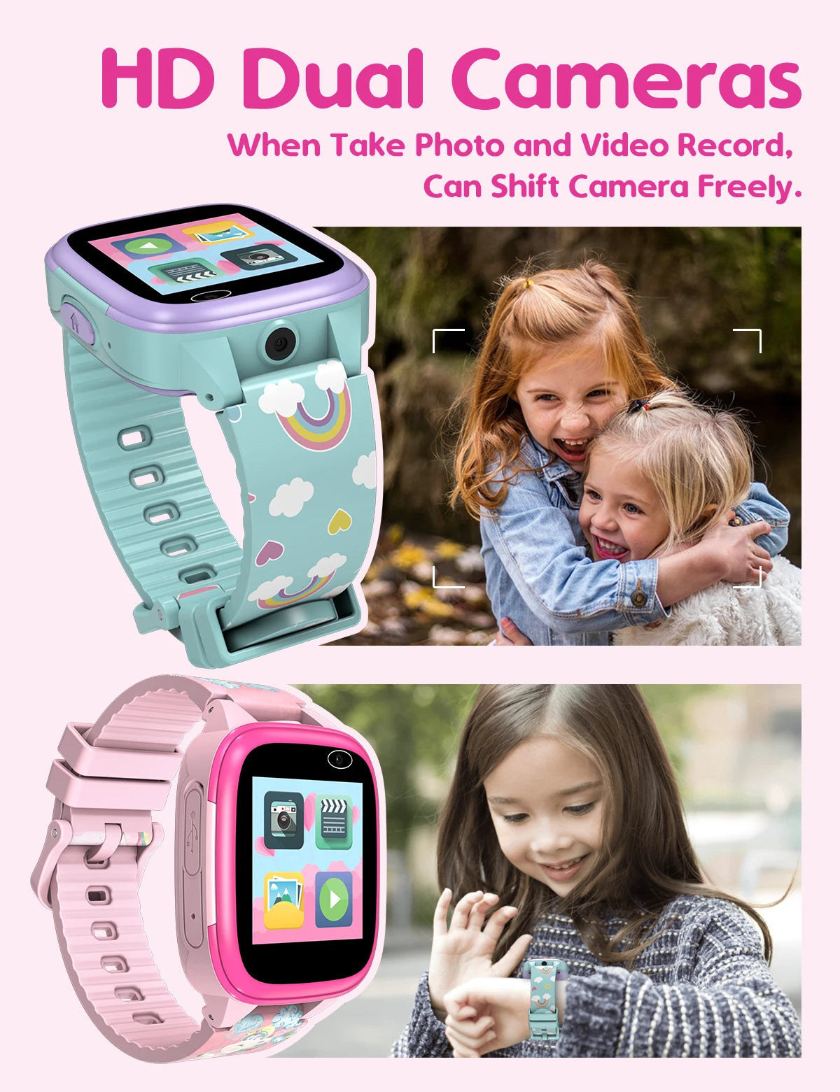 Kids Smartwatch with IPS Touch Screen – Dual Cameras, Games, Music, Video & Pedometer