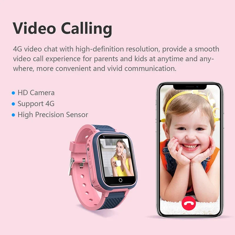Kids 4G GPS Smartwatch – Video Calls, SOS, Camera & IP67 Waterproof Protection