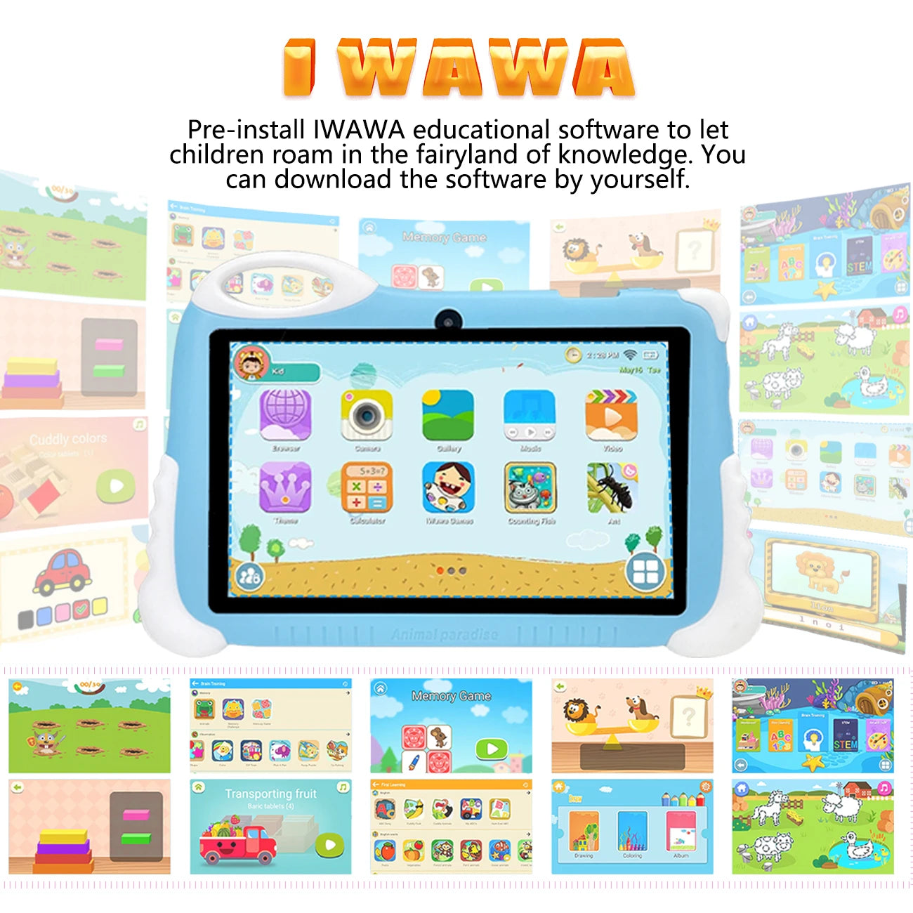 Kids Tablet 7 Inch with 2GB RAM+32GB ROM, 3000mAh, Dual Camera, with Parent Control & Kids Education，children's gifts